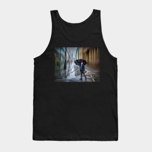 Man with Umbrella in Rainy City Tank Top